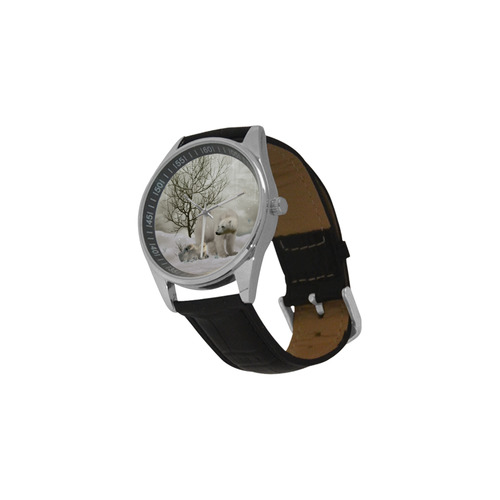 Awesome polar bear Men's Casual Leather Strap Watch(Model 211)