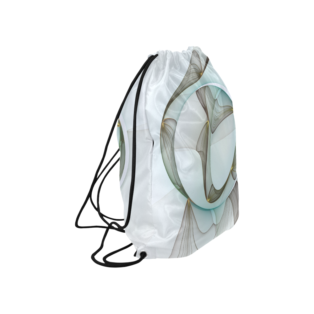 Abstract Modern Turquoise Brown Gold Elegance Large Drawstring Bag Model 1604 (Twin Sides)  16.5"(W) * 19.3"(H)