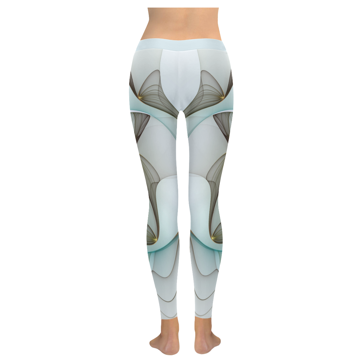 Abstract Modern Turquoise Brown Gold Elegance Women's Low Rise Leggings (Invisible Stitch) (Model L05)