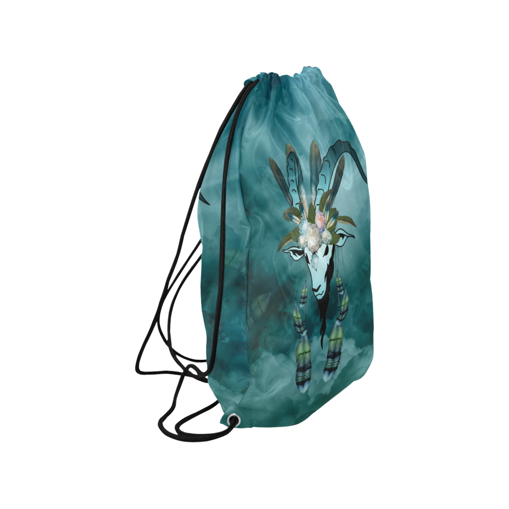 The billy goat with feathers and flowers Small Drawstring Bag Model 1604 (Twin Sides) 11"(W) * 17.7"(H)