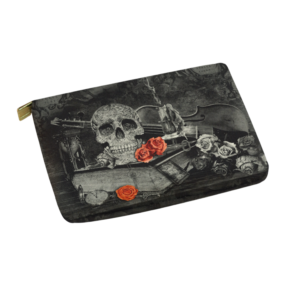 Steampunk Alchemist Mage Red Roses Celtic Skull Carry-All Pouch 12.5''x8.5''