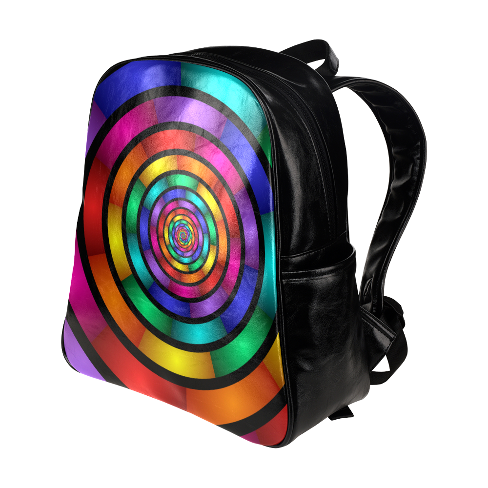 Round Psychedelic Colorful Modern Fractal Graphic Multi-Pockets Backpack (Model 1636)