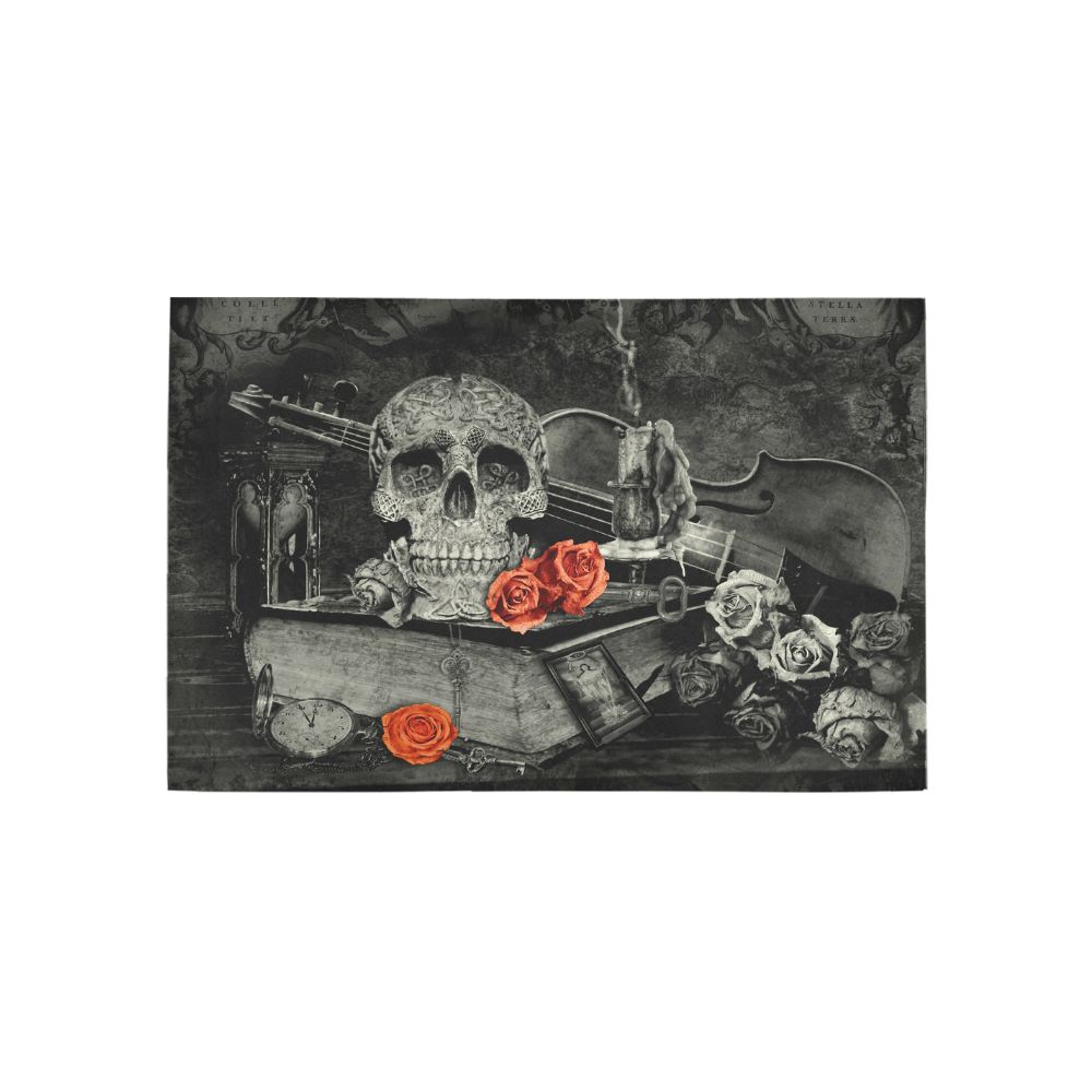 Steampunk Alchemist Mage Red Roses Celtic Skull Area Rug 5'x3'3''