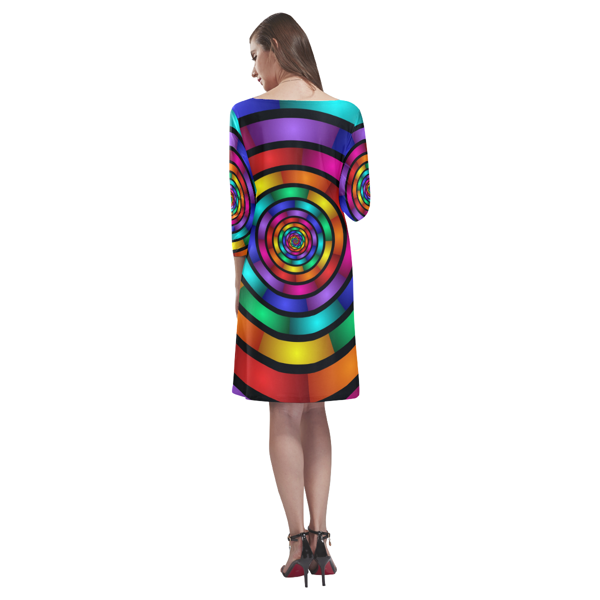 Round Psychedelic Colorful Modern Fractal Graphic Rhea Loose Round Neck Dress(Model D22)