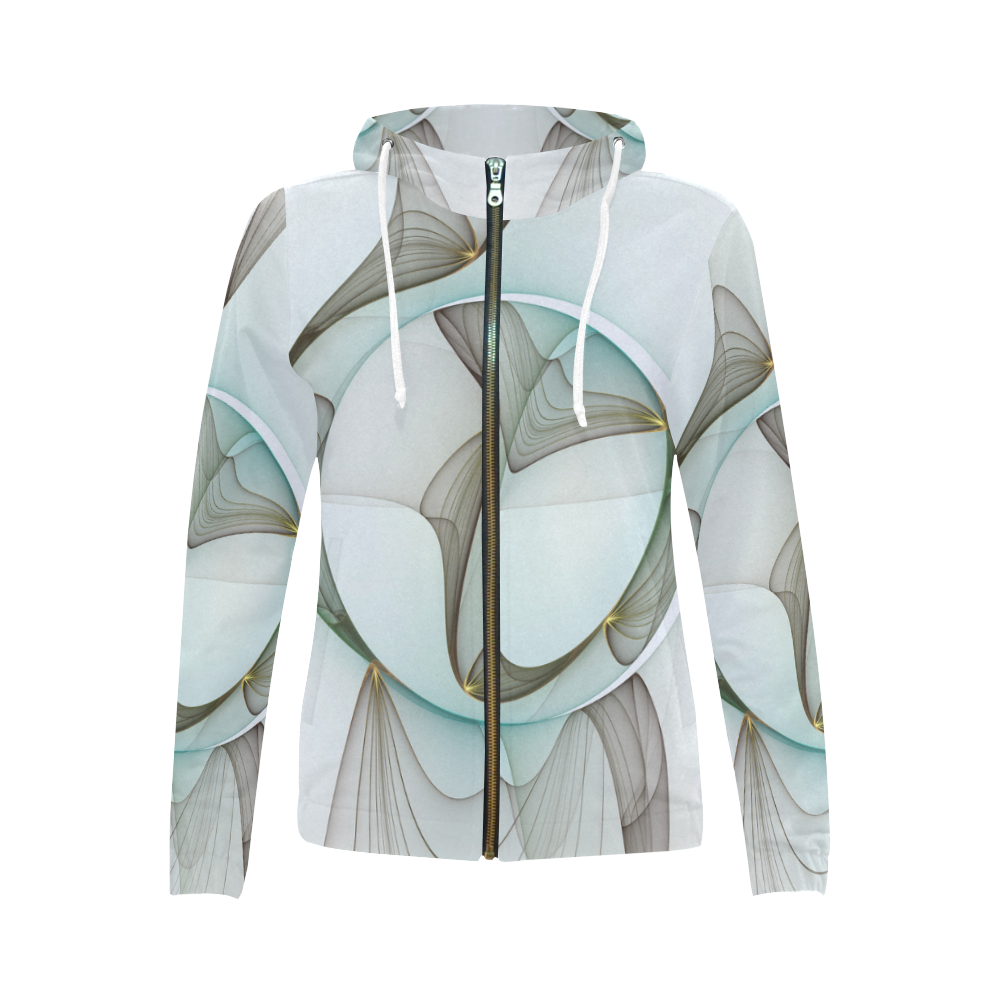 Abstract Modern Turquoise Brown Gold Elegance All Over Print Full Zip Hoodie for Women (Model H14)