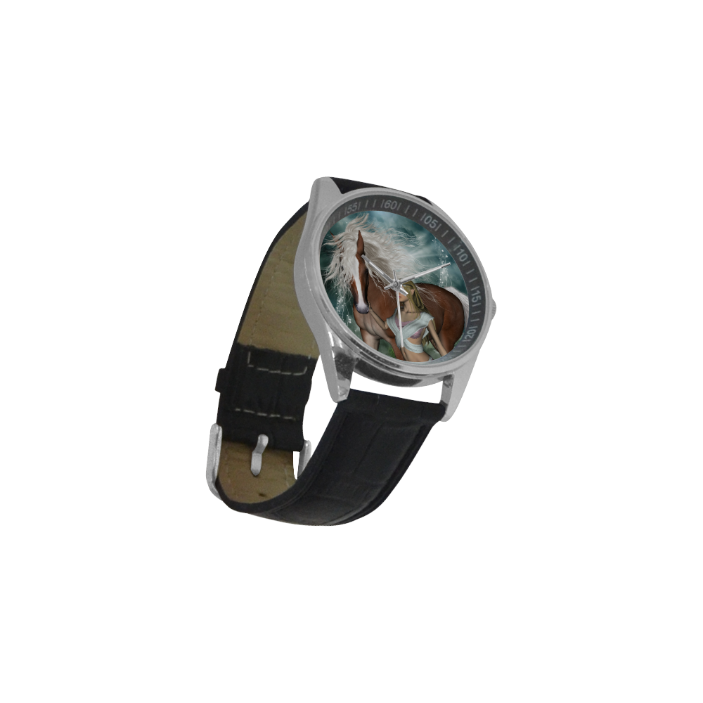Wonderful fairy with horse Men's Casual Leather Strap Watch(Model 211)