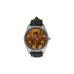 Funny giraffe with feathers Men's Casual Leather Strap Watch(Model 211)