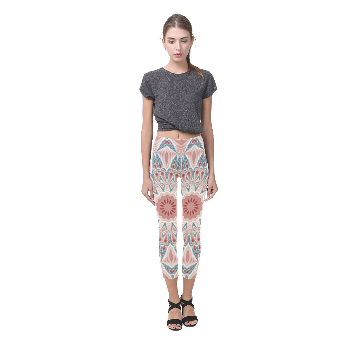 Modern Kaleidoscope Mandala Fractal Art Graphic Capri Legging (Model L02)