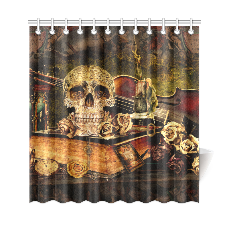 Steampunk Alchemist Mage Roses Celtic Skull Shower Curtain 69"x72"