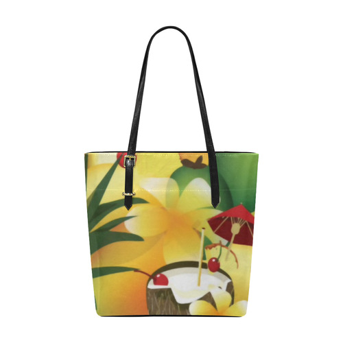Tropical Floral Watercolor Pineapple Coconut Euramerican Tote Bag/Small (Model 1655)