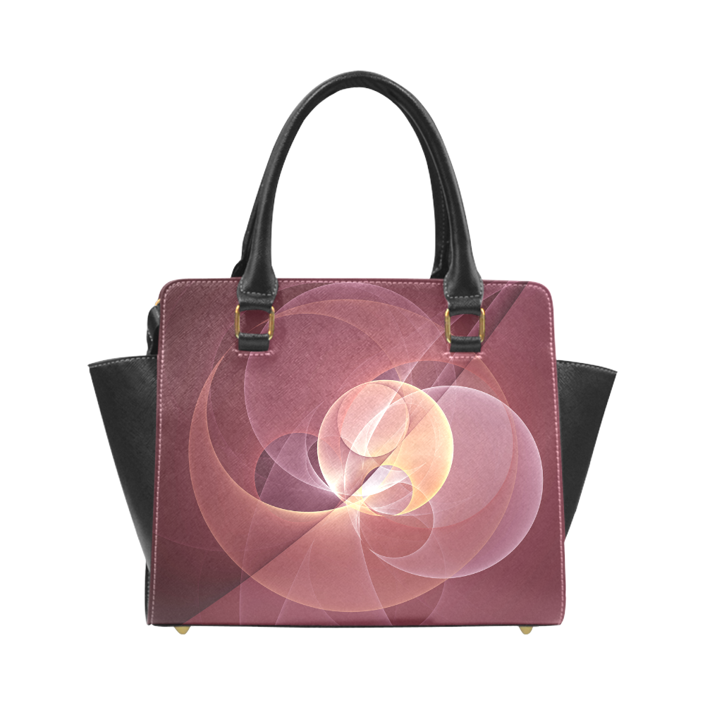 Movement Abstract Modern Wine Red Pink Fractal Art Rivet Shoulder Handbag (Model 1645)