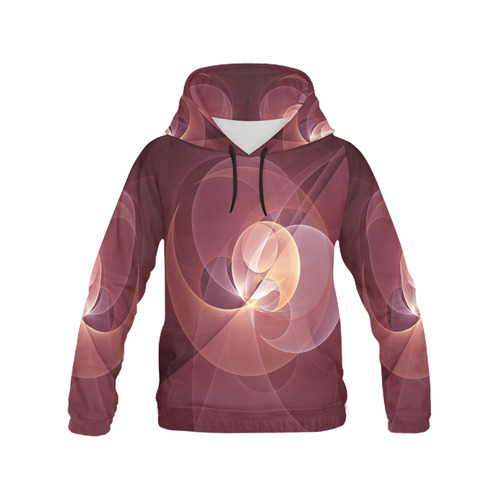 Movement Abstract Modern Wine Red Pink Fractal Art All Over Print Hoodie for Women (USA Size) (Model H13)