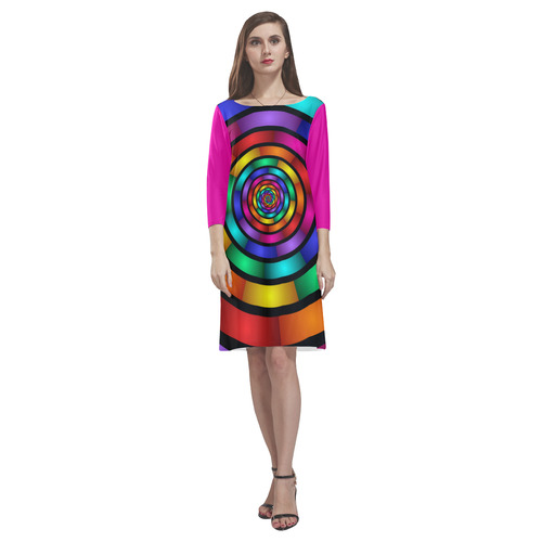 Round Psychedelic Colorful Modern Fractal Graphic Rhea Loose Round Neck Dress(Model D22)
