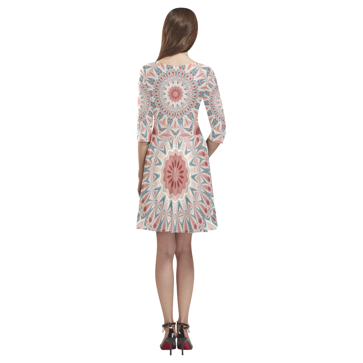 Modern Kaleidoscope Mandala Fractal Art Graphic Tethys Half-Sleeve Skater Dress(Model D20)