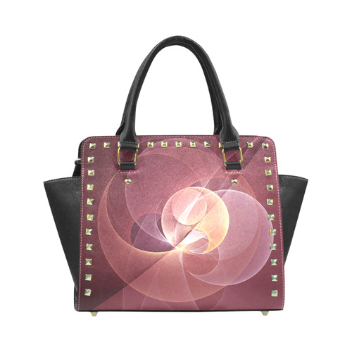 Movement Abstract Modern Wine Red Pink Fractal Art Rivet Shoulder Handbag (Model 1645)