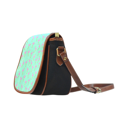 Pink and Green Flamingo Pattern Saddle Bag/Small (Model 1649)(Flap Customization)