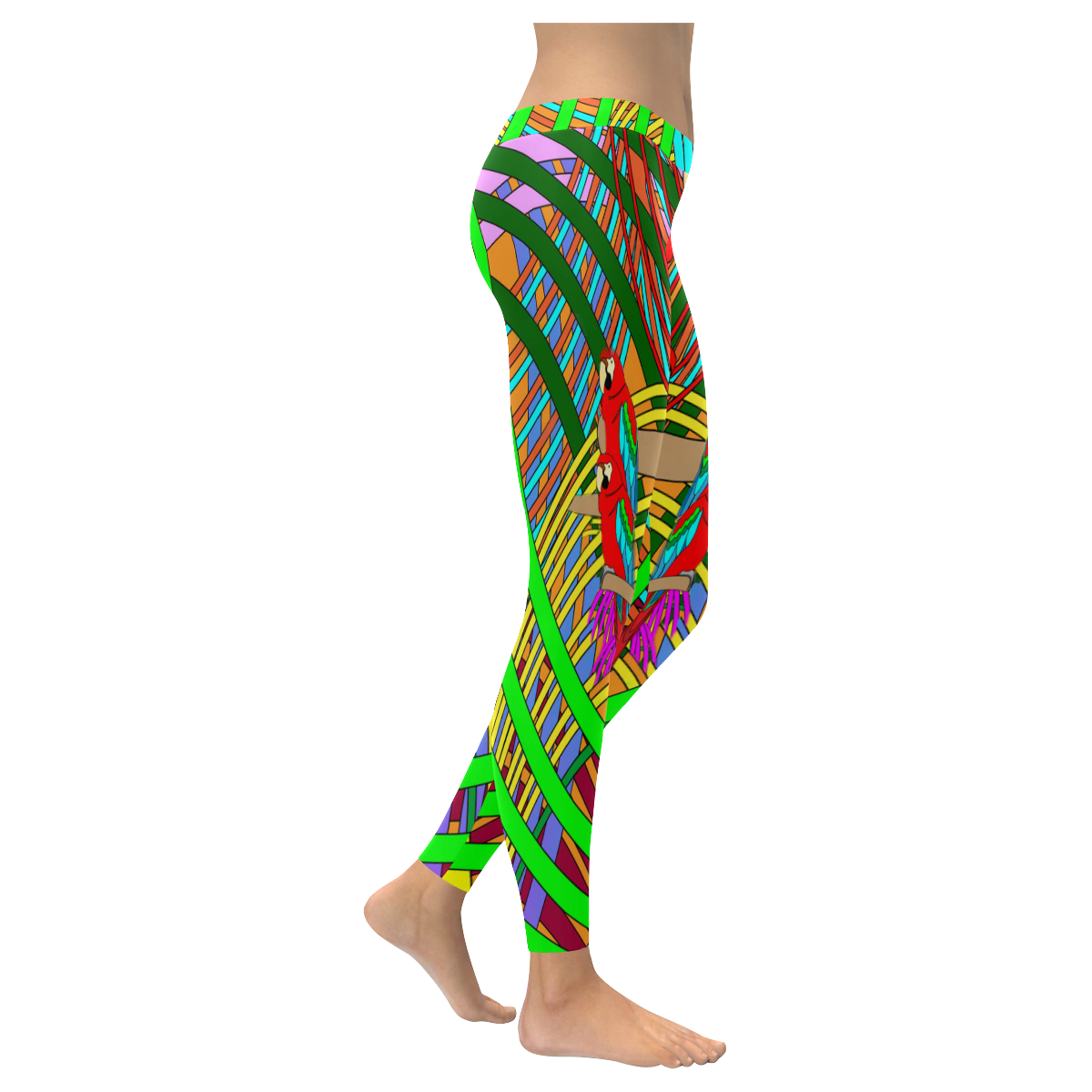 abstract parrot Women's Low Rise Leggings (Invisible Stitch) (Model L05)