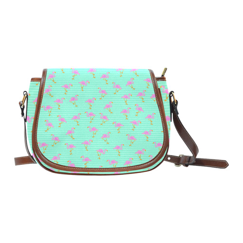 Pink and Green Flamingo Pattern Saddle Bag/Small (Model 1649) Full Customization