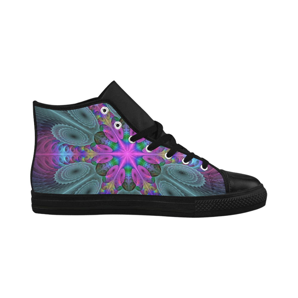 Mandala From Center Colorful Fractal Art With Pink Aquila High Top Microfiber Leather Women's Shoes (Model 032)