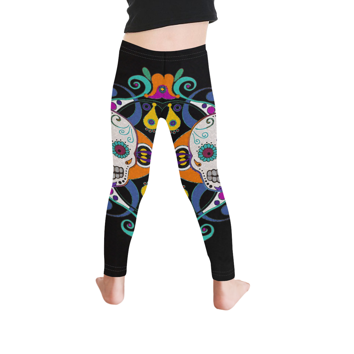 Día De Los Muertos Skull Ornaments Kid's Ankle Length Leggings (Model L06)