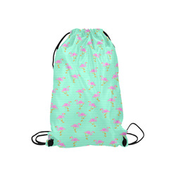 Pink and Green Flamingo Pattern Small Drawstring Bag Model 1604 (Twin Sides) 11"(W) * 17.7"(H)