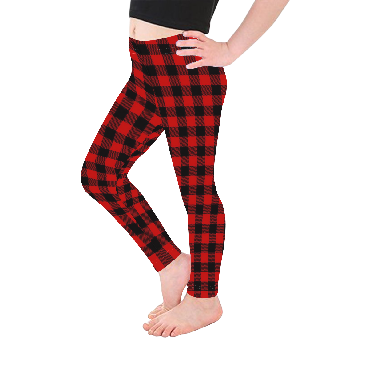 LUMBERJACK Squares Fabric - red black Kid's Ankle Length Leggings (Model L06)