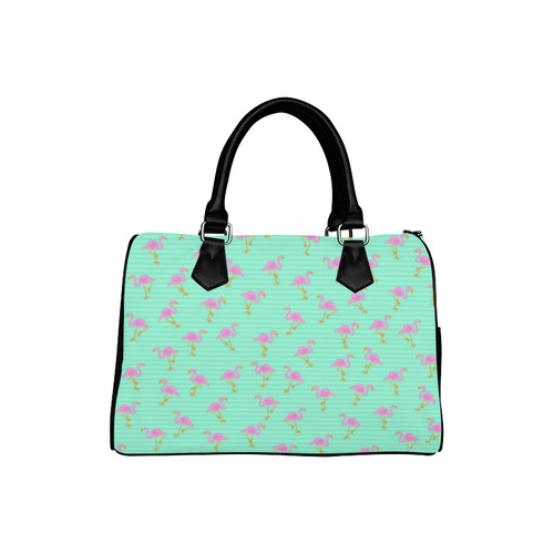 Pink and Green Flamingo Pattern Boston Handbag (Model 1621)