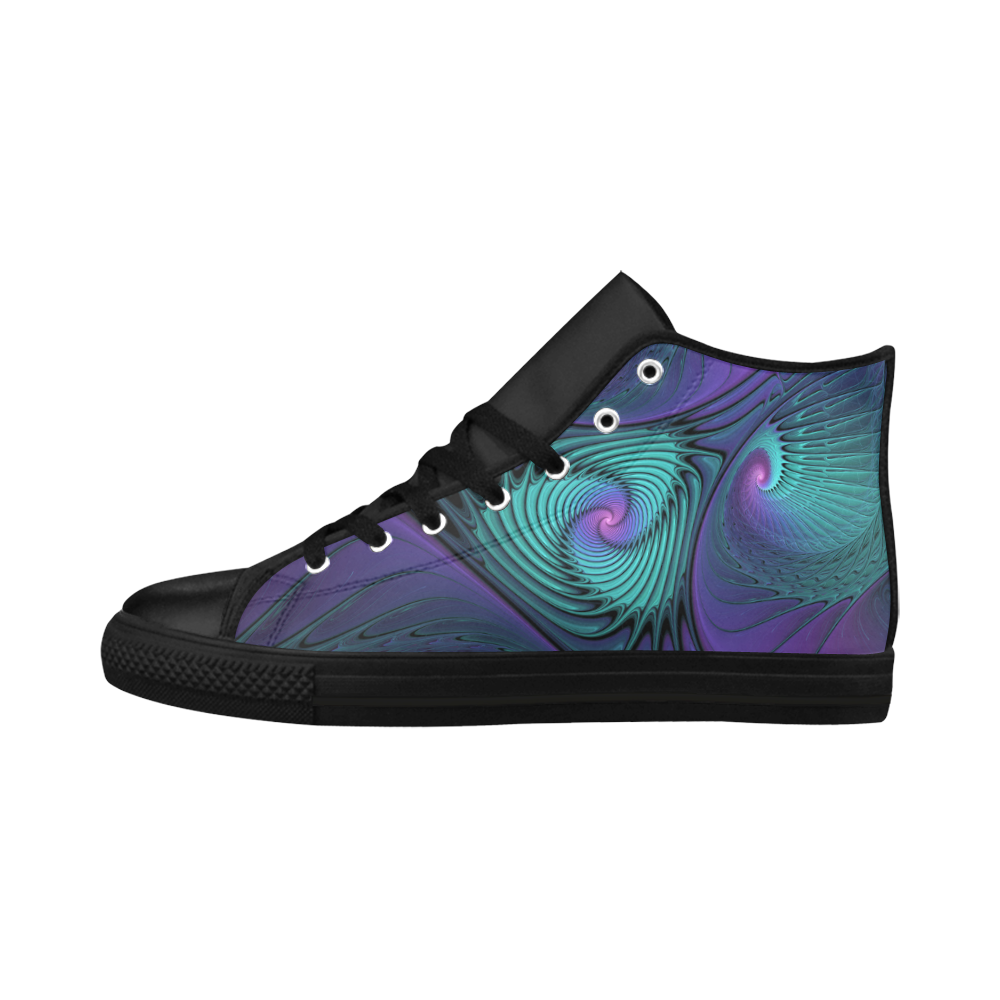 Purple meets Turquoise modern abstract Fractal Art Aquila High Top Microfiber Leather Women's Shoes (Model 032)