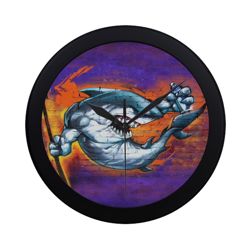 Graffiti Shark Brick Wall Circular Plastic Wall clock