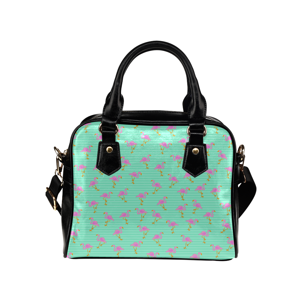 Pink and Green Flamingo Pattern Shoulder Handbag (Model 1634)