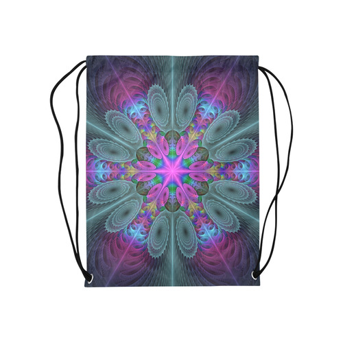 Mandala From Center Colorful Fractal Art With Pink Medium Drawstring Bag Model 1604 (Twin Sides) 13.8"(W) * 18.1"(H)