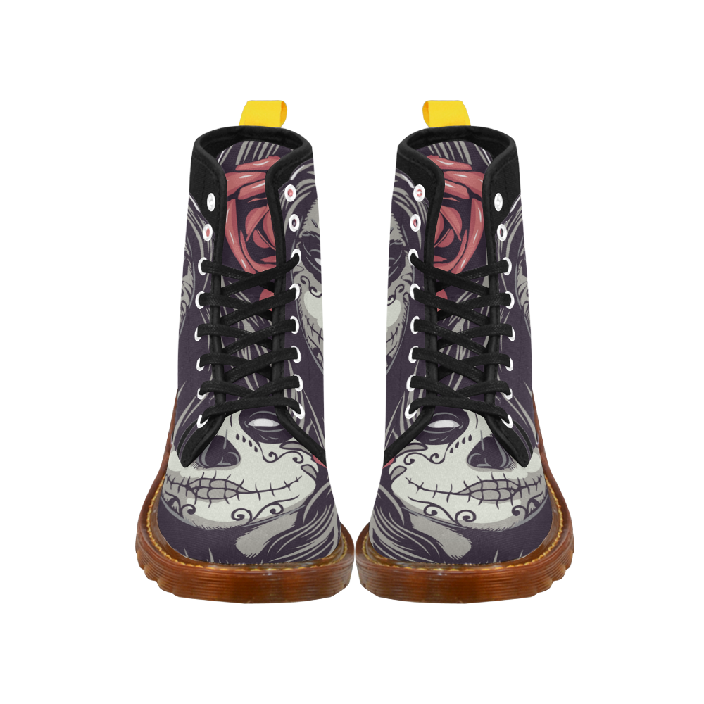 Sugar Skull Day of the Dead Girl Red Rose Martin Boots For Women Model 1203H