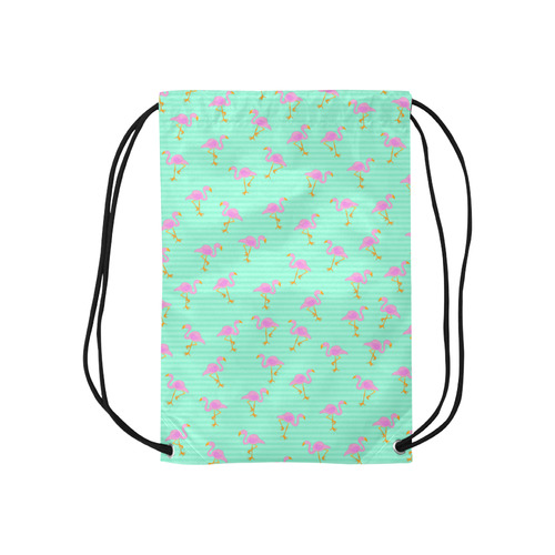 Pink and Green Flamingo Pattern Small Drawstring Bag Model 1604 (Twin Sides) 11"(W) * 17.7"(H)