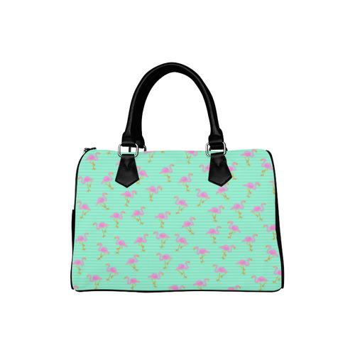 Pink and Green Flamingo Pattern Boston Handbag (Model 1621)