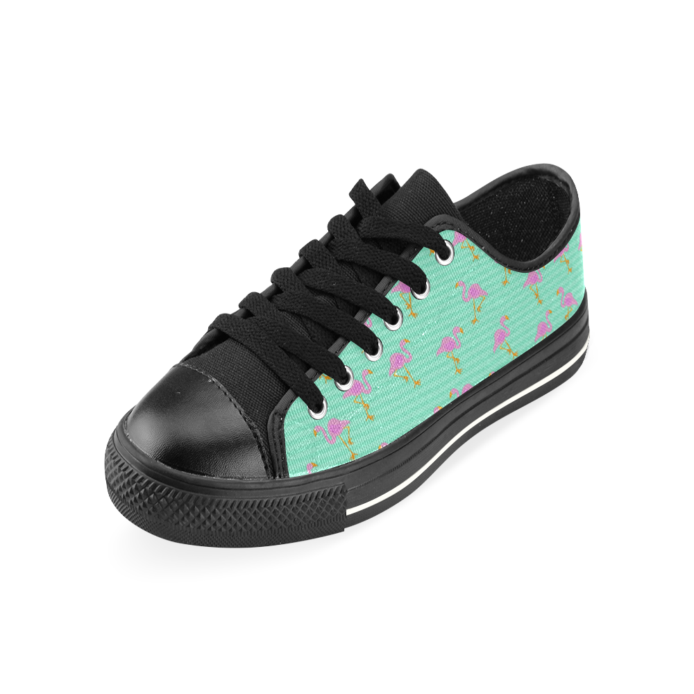 Pink and Green Flamingo Pattern Low Top Canvas Shoes for Kid (Model 018)