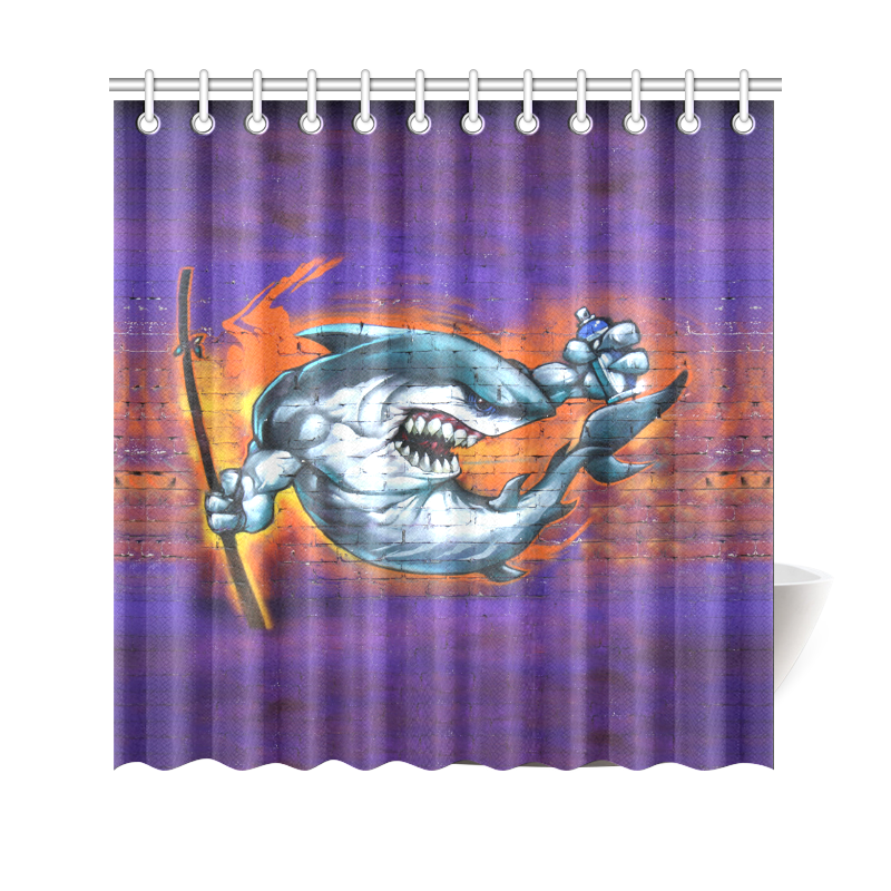 Graffiti Shark Brick Wall Shower Curtain 69"x70"