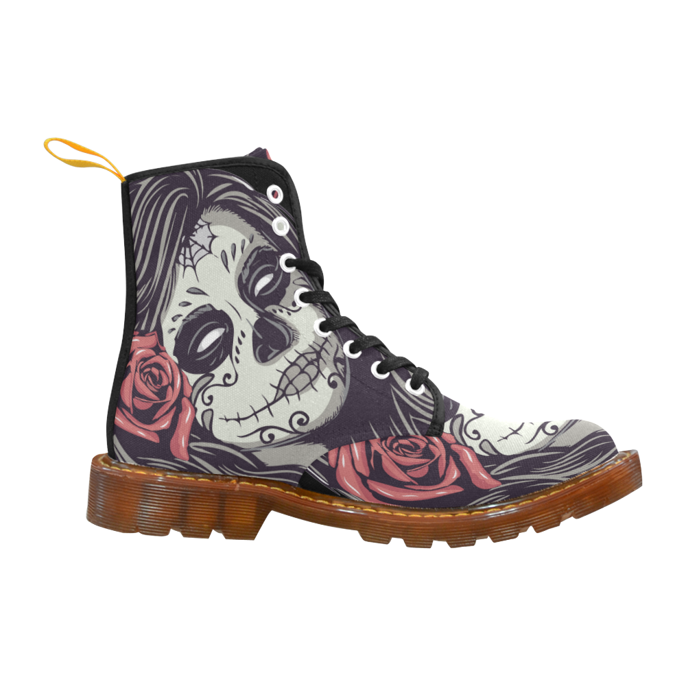 Sugar Skull Day of the Dead Girl Red Rose Martin Boots For Women Model 1203H