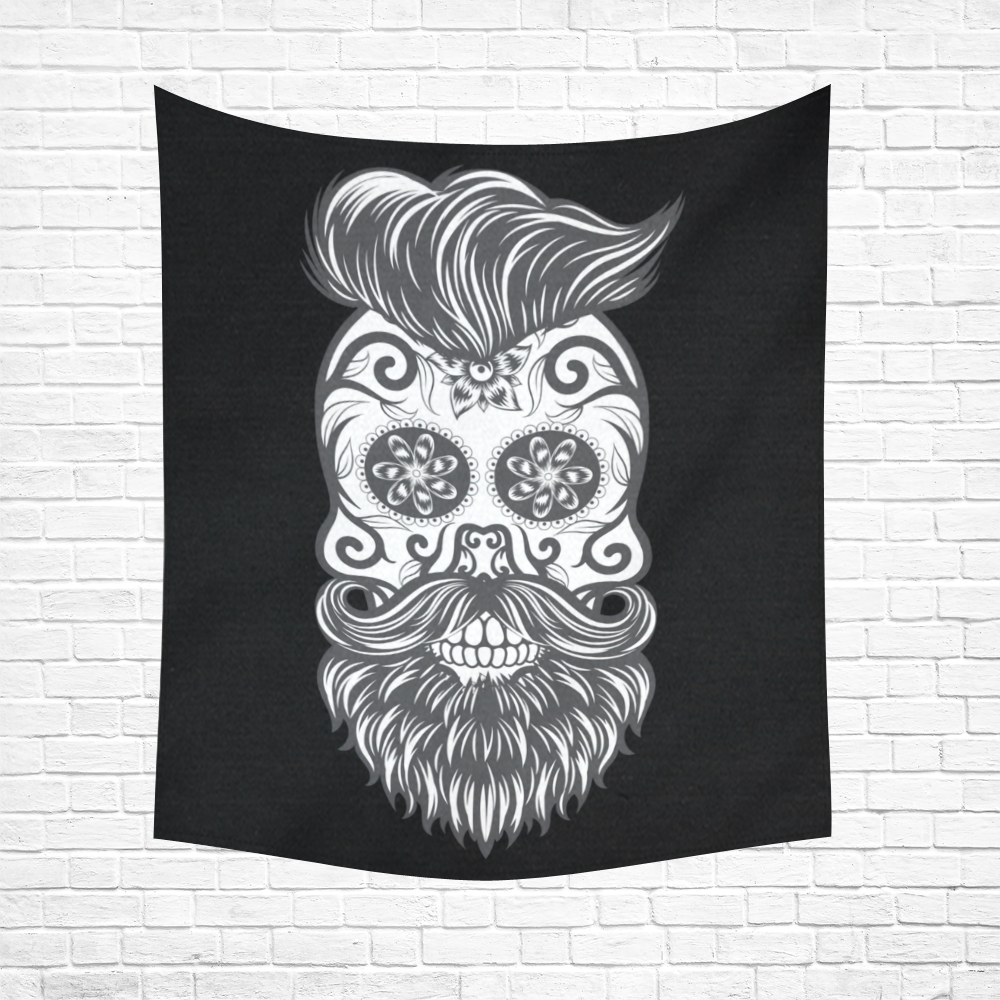 Sugar Skull Floral Pattern Beard Cotton Linen Wall Tapestry 51"x 60"