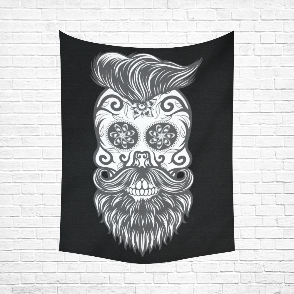 Sugar Skull Floral Pattern Beard Cotton Linen Wall Tapestry 60"x 80"
