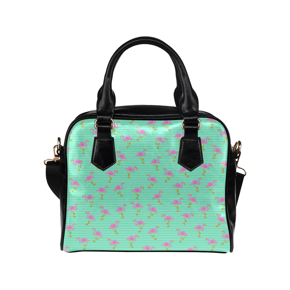 Pink and Green Flamingo Pattern Shoulder Handbag (Model 1634)