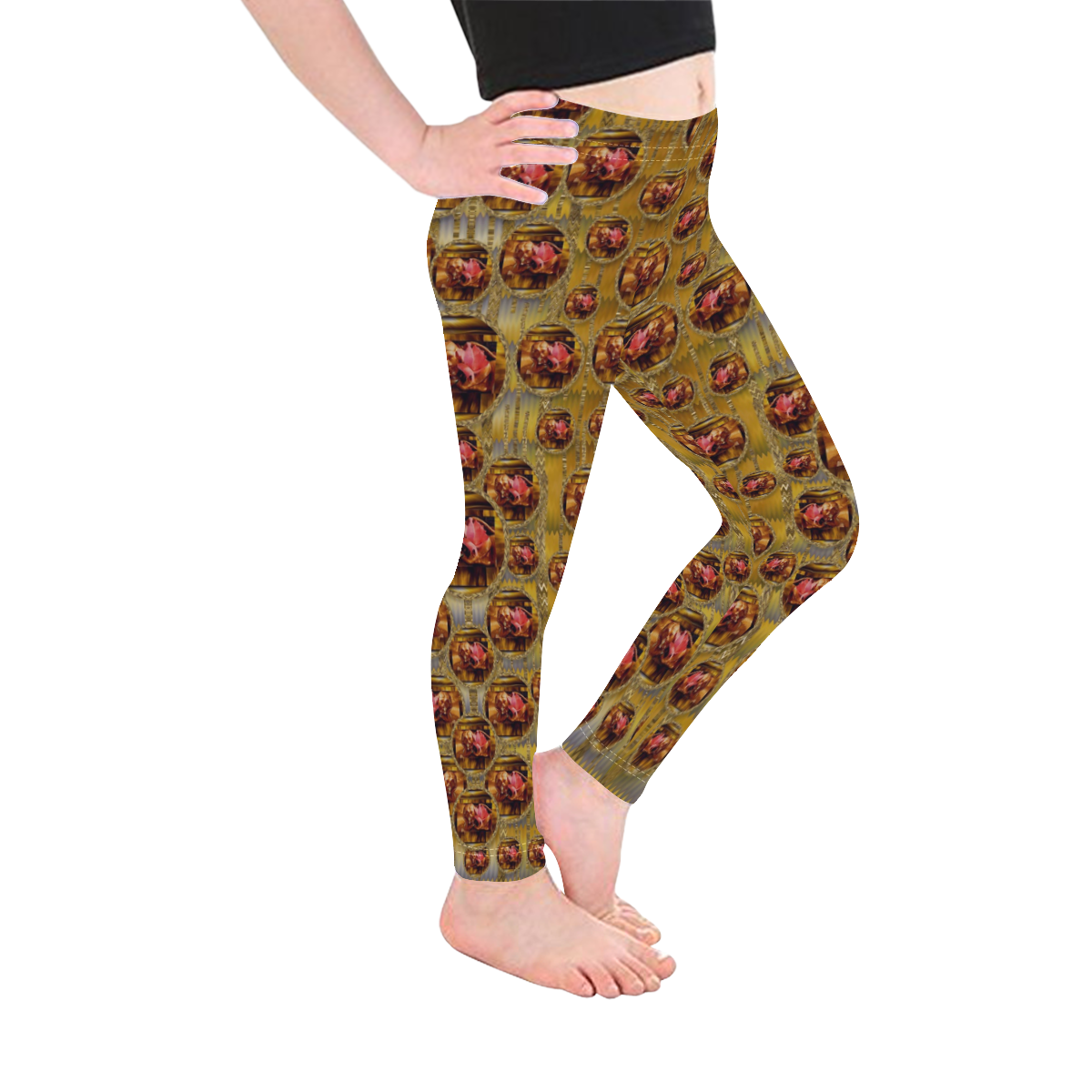 Angels in gold and flowers of paradise rocks Kid's Ankle Length Leggings (Model L06)