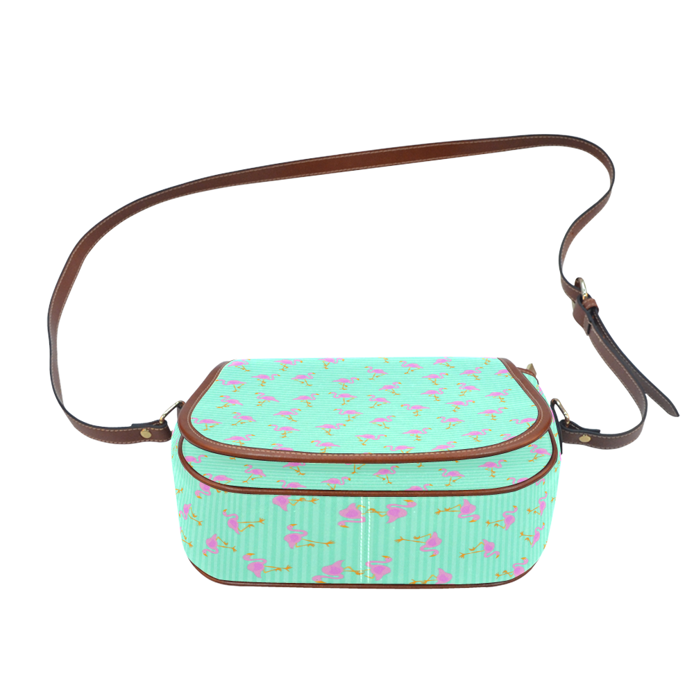 Pink and Green Flamingo Pattern Saddle Bag/Small (Model 1649) Full Customization
