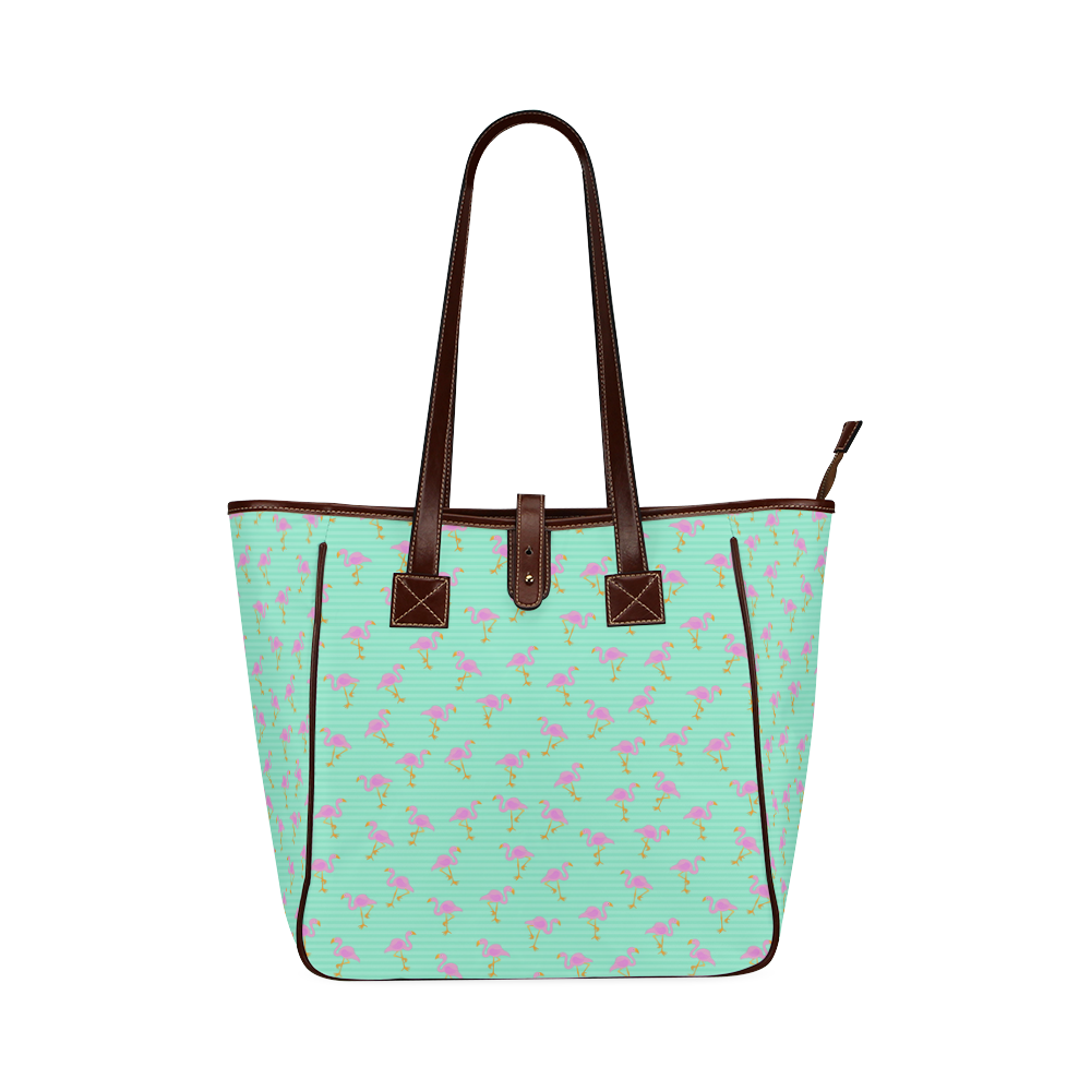 Pink and Green Flamingo Pattern Classic Tote Bag (Model 1644)