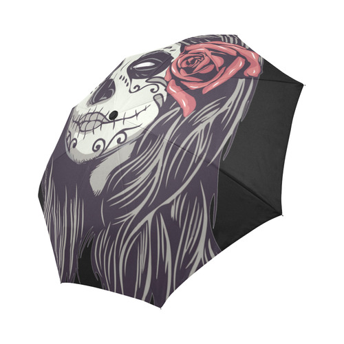 Sugar Skull Skeleton Girly Rose Floral Pattern Print Foldable Umbrella