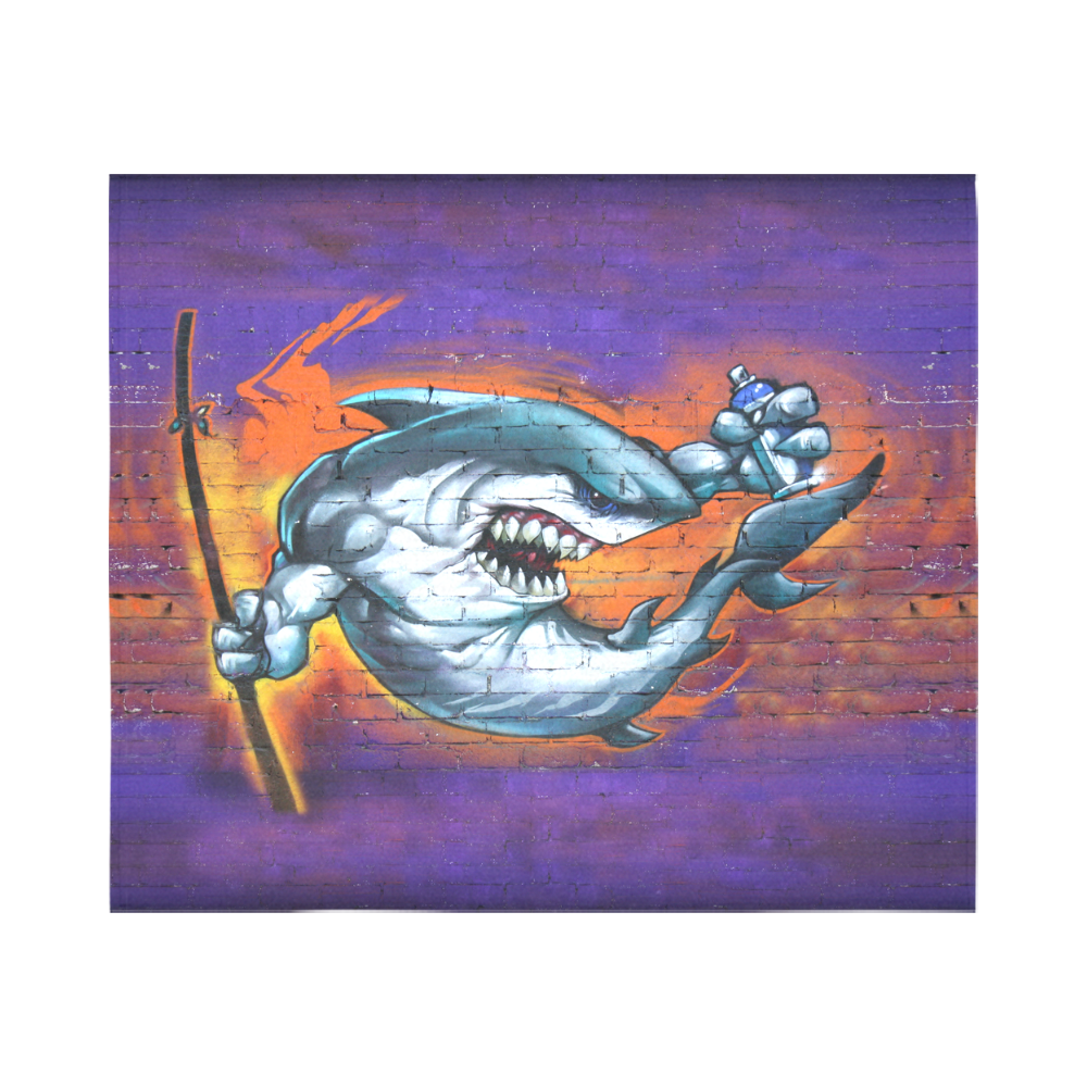 Graffiti Shark Brick Wall Cotton Linen Wall Tapestry 60"x 51"