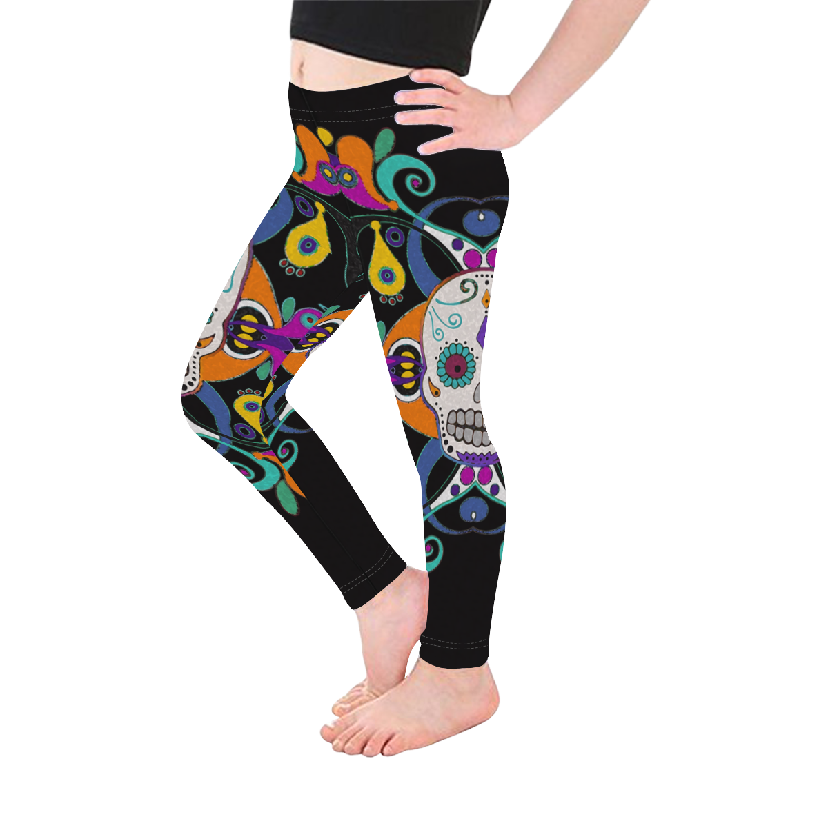 Día De Los Muertos Skull Ornaments Kid's Ankle Length Leggings (Model L06)