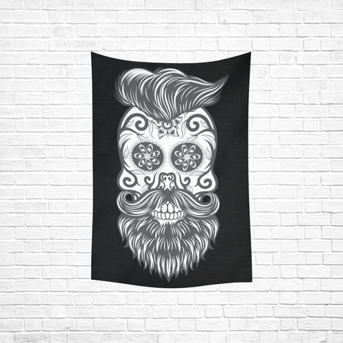 Sugar Skull Floral Pattern Beard Cotton Linen Wall Tapestry 40"x 60"