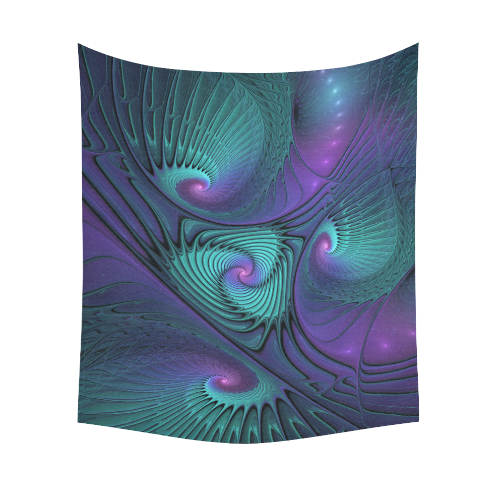 Purple meets Turquoise modern abstract Fractal Art Cotton Linen Wall Tapestry 51"x 60"