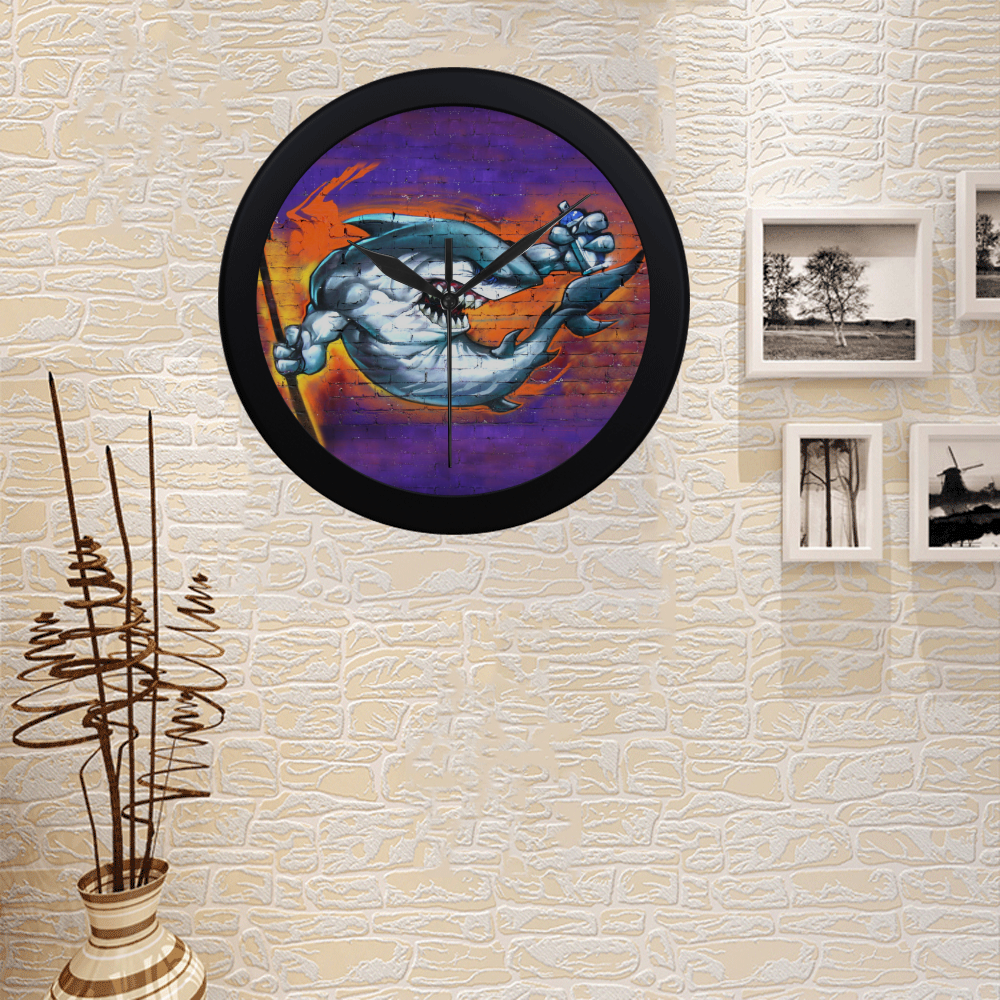 Graffiti Shark Brick Wall Circular Plastic Wall clock