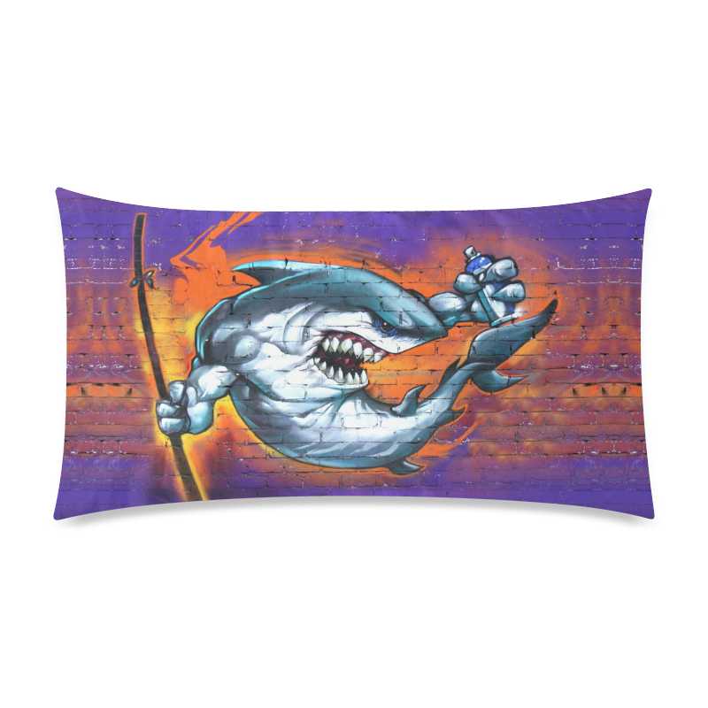 Graffiti Shark Brick Wall Rectangle Pillow Case 20"x36"(Twin Sides)